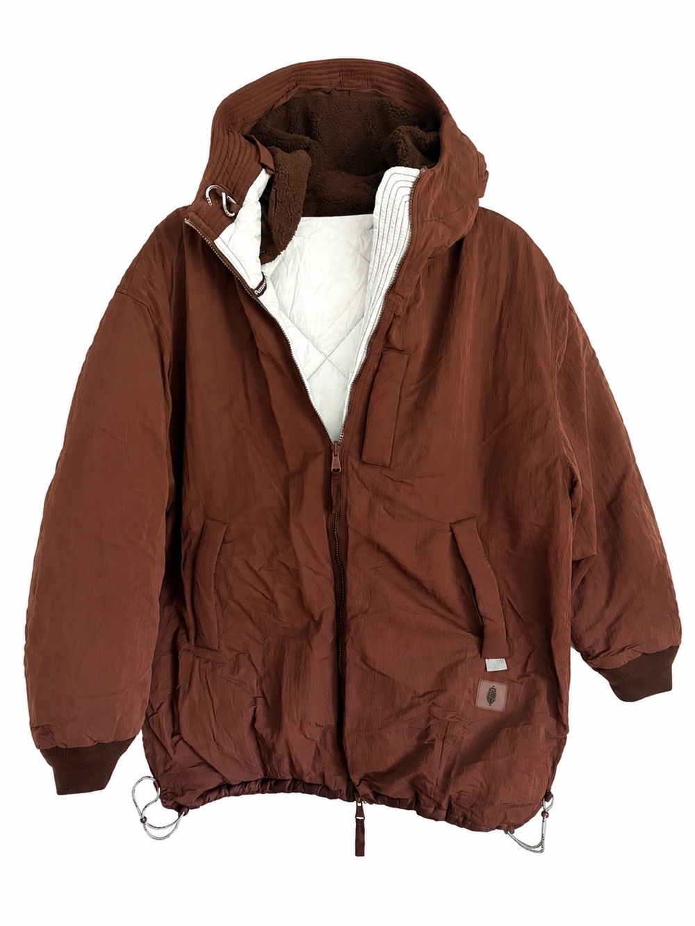 Free People Chocolate Brown Reversible Parka with White Quilted Liner